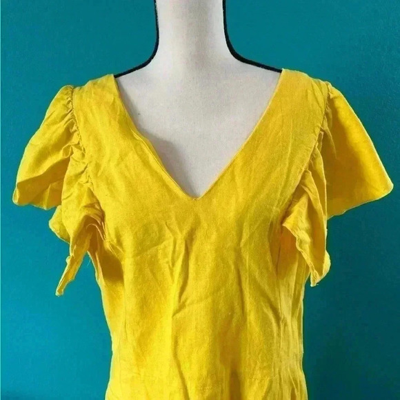 Target a new day yellow sunshine linen flutter sleeve ruffle dress - Picture 2 of 7
